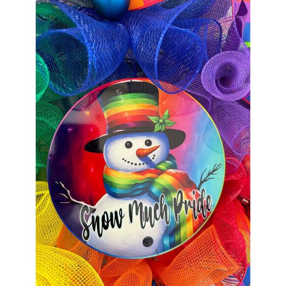 LGBTQ Snow Much Pride Rainbow Snowman Ribbon Christmas Garland Holiday Decor - Picture 9 of 12